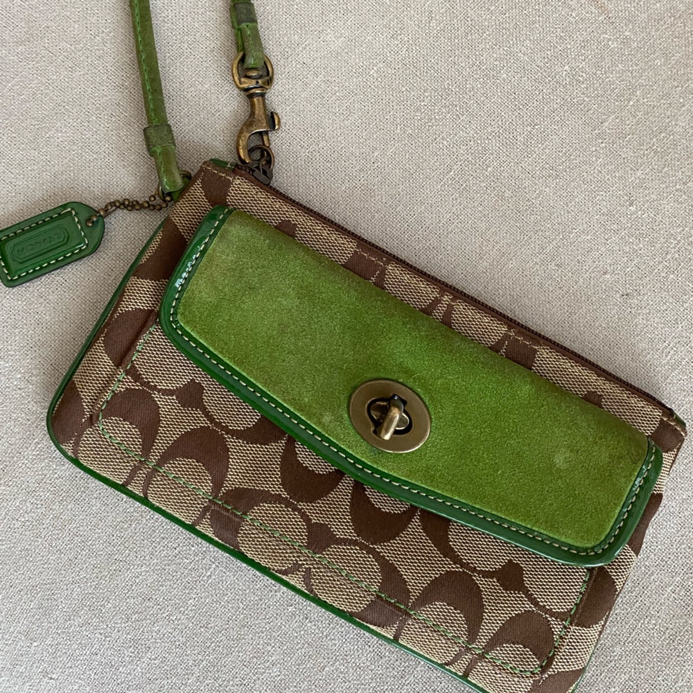 Coach Green Suede Wristlet